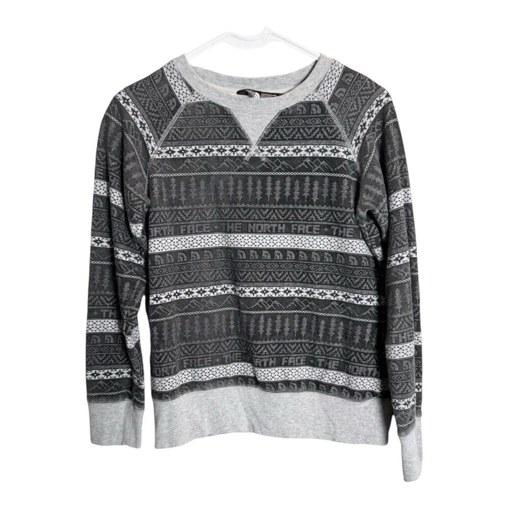 The North Face Gray Fair Isle Sweatshirt Nordic Winter Cabin Cozy Crewneck XS